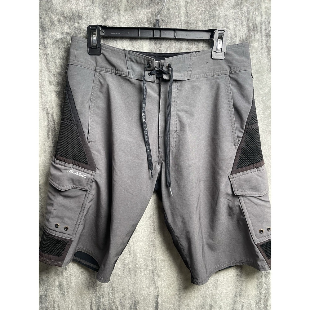 Pelagic Men's Shorts Size 30 FX90 Tactical Fishing Board Swim Trunks Gray/Black